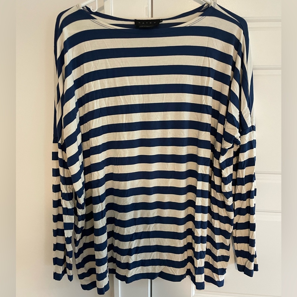 Hatch Blue and White Striped Bateau Maternity Top Sz 2